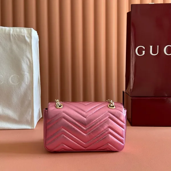 Gucci GG Marmont Bag 22 In Metallic Pink Lambskin product view 2