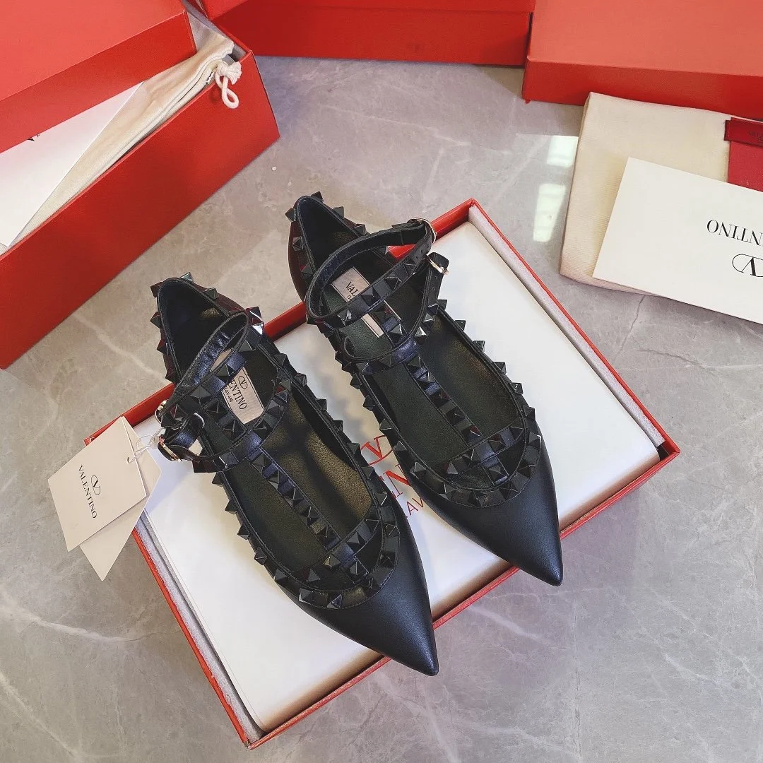 Valentino Women Black Leather Pointed Flats product view 2