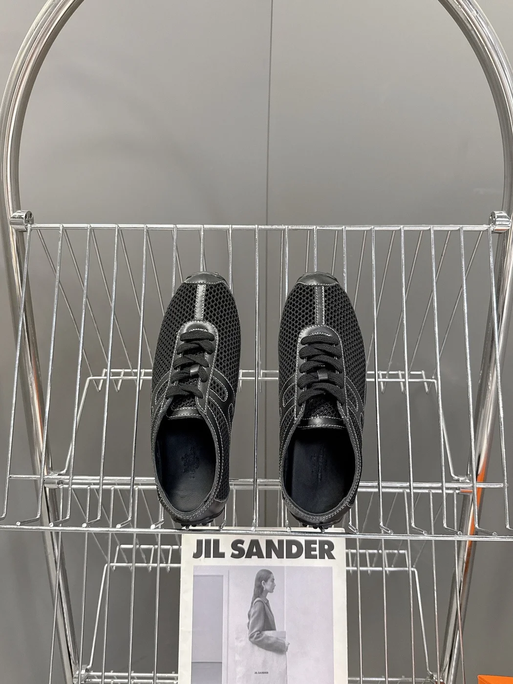Hermès Women Black Mesh Leather Sneakers product view 2