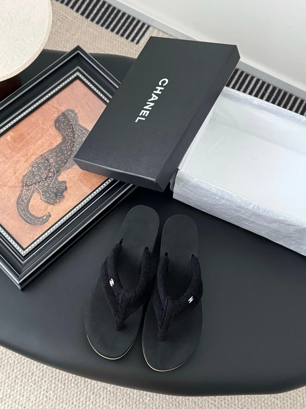 Chanel Women Black Fabric Strap Flip Flop Sandals product view 1