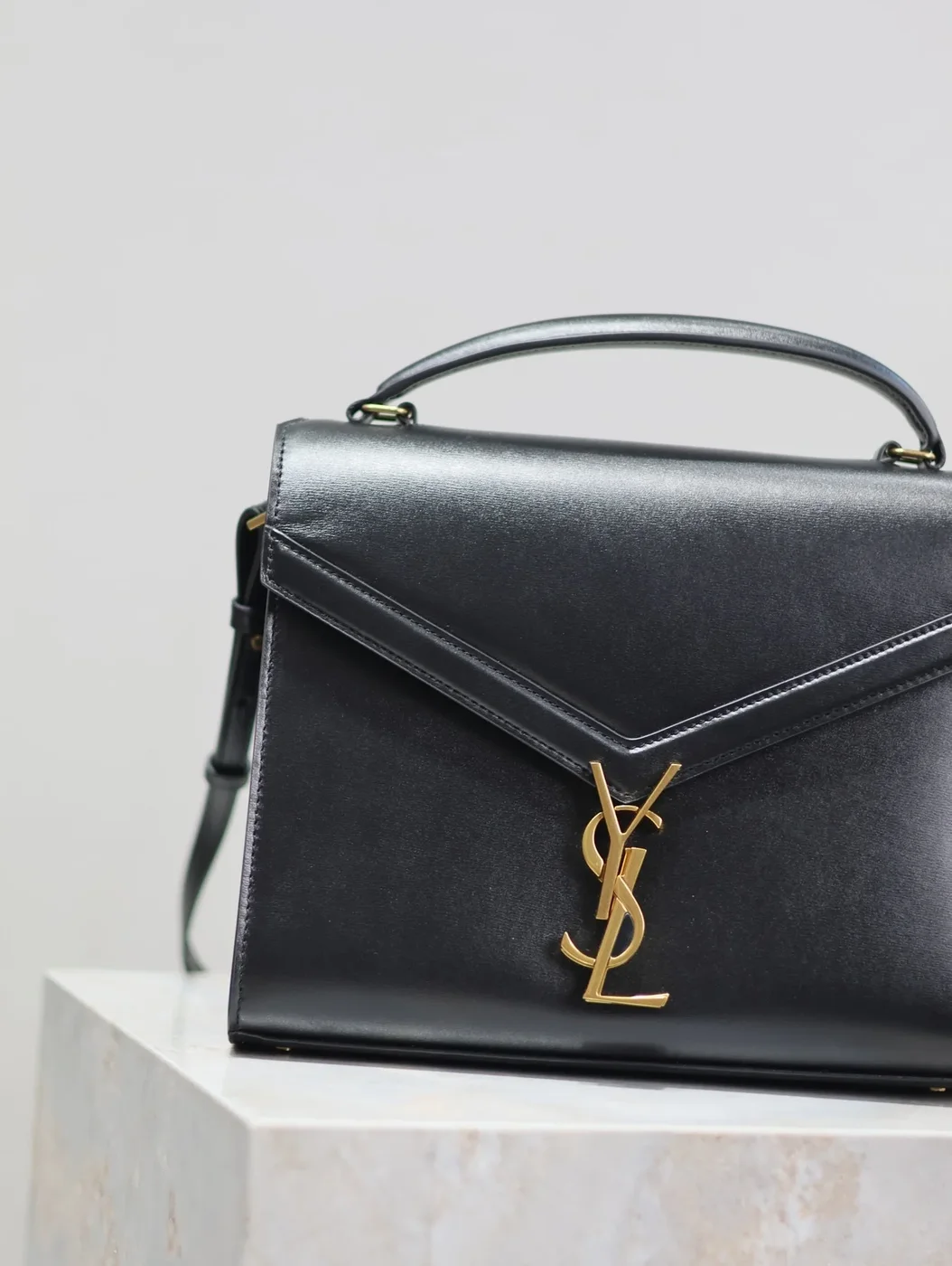 Saint Laurent Cassandra Top Handle Bag Medium Black Smooth Lambskin Gold Hardware product view 6