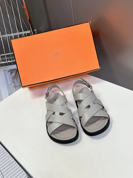 Hermès Women Light Gray Leather Sandals product view 1