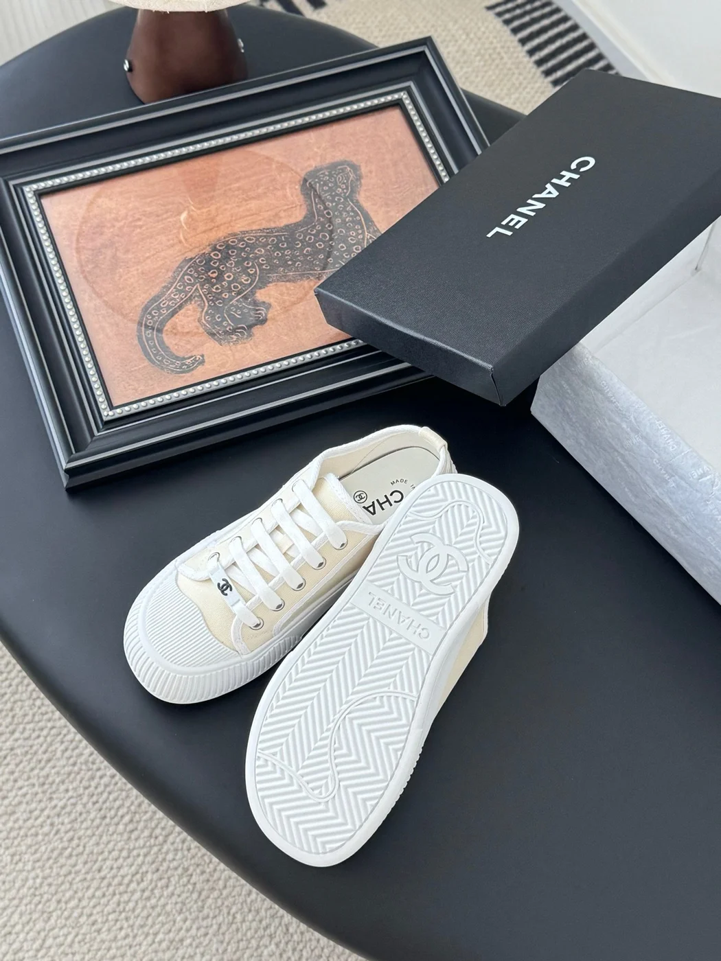 Chanel Women White Canvas Lace-Up Sneakers product view 5