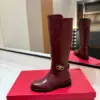 Valentino Women Burgundy Leather Knee High Boots product view 5