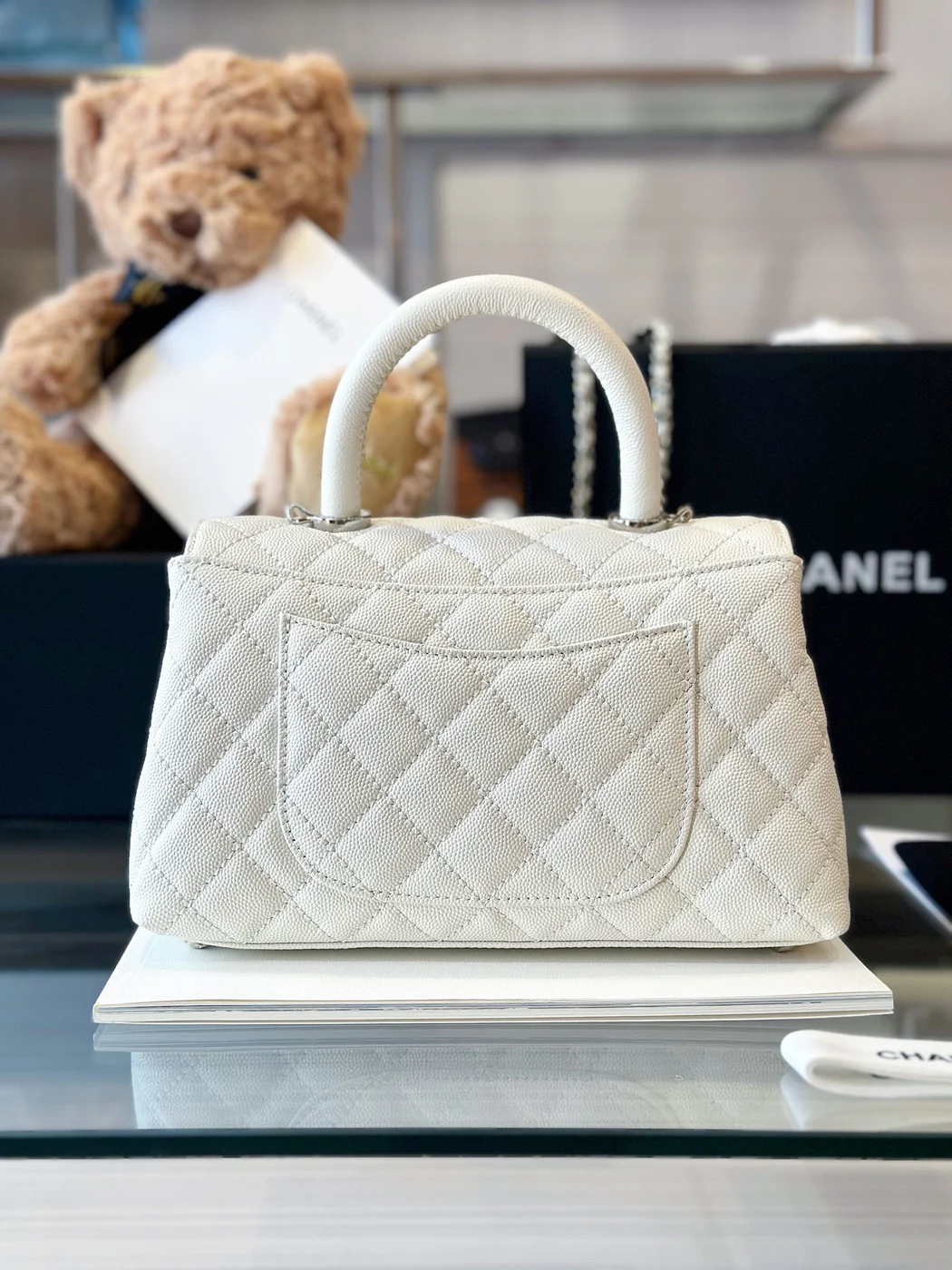 Chanel Coco Handbags Leather White With Silver Lock Woman’s 23 cm product view 2