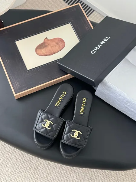 Chanel Women Black Quilted Leather Slides product view 1