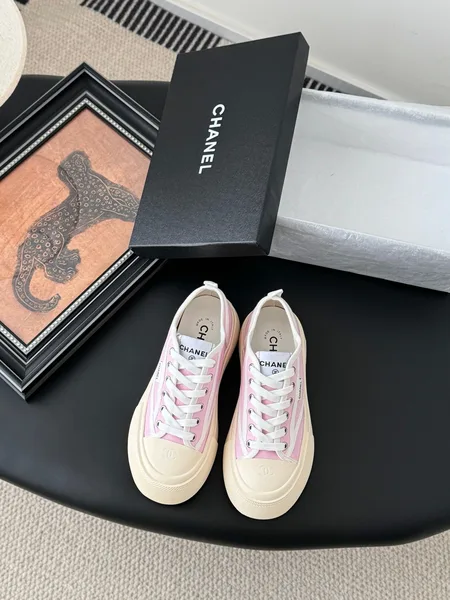 Chanel Women Pink Canvas White Rubber Sneakers product view 1