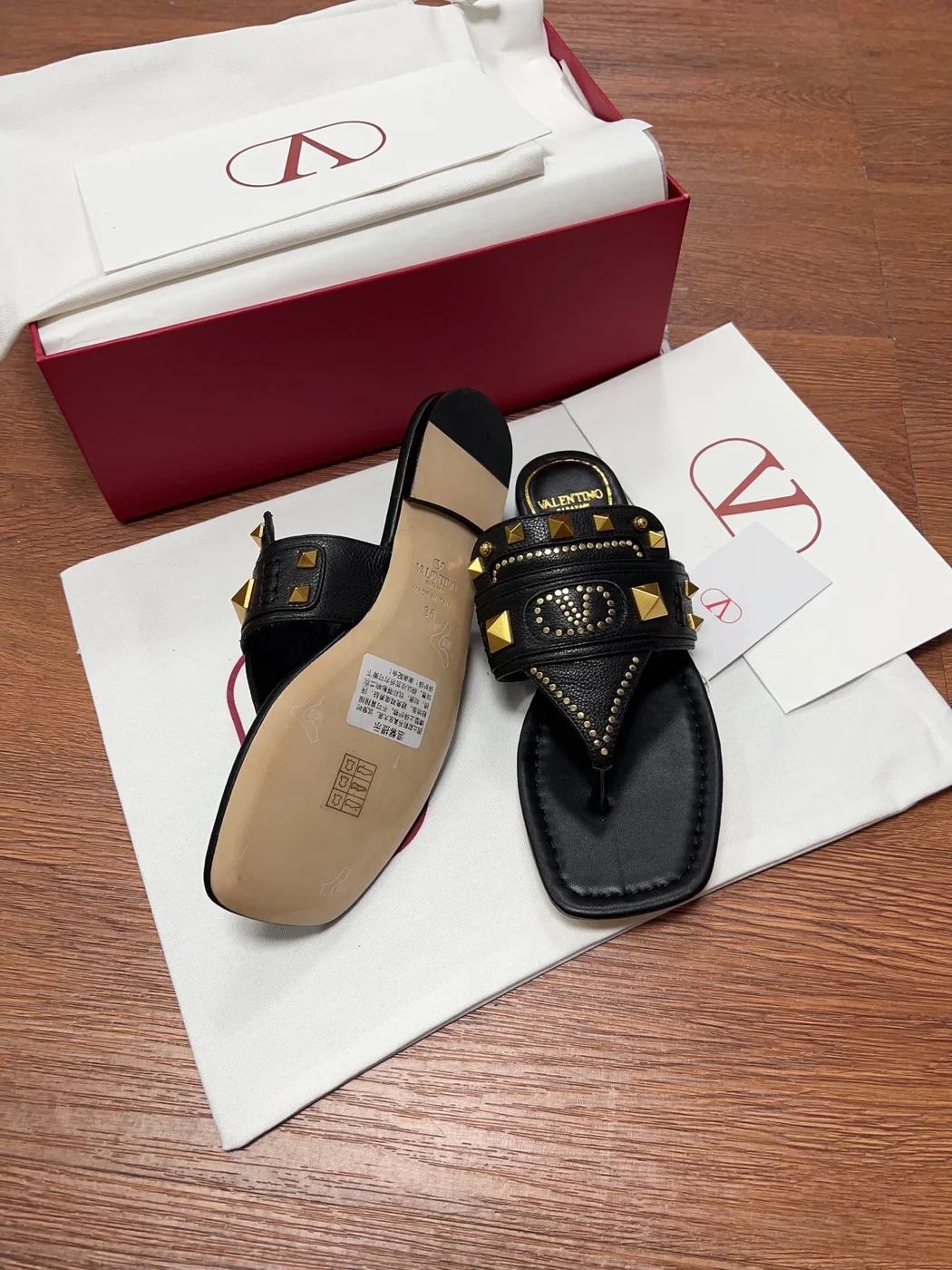 Valentino Women Black Leather Studded Flats product view 6