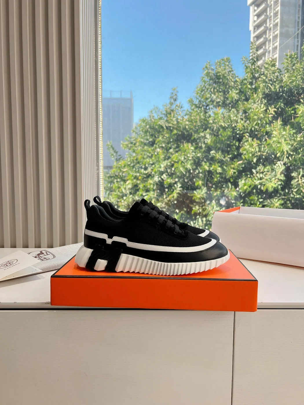 Hermès Women Black Mesh And Leather Sneakers product view 2
