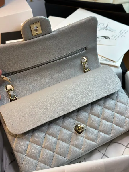 Chanel Flap Bag 25 cm Gold Hardware Grey Caviar product view 8