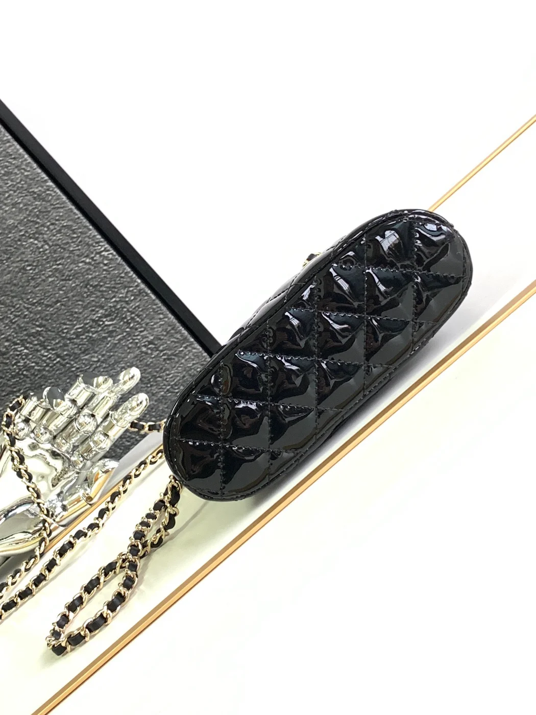 Chanel Alma Mini Shiny Leather Handbags Black Lock Gold 12 cm product view 5