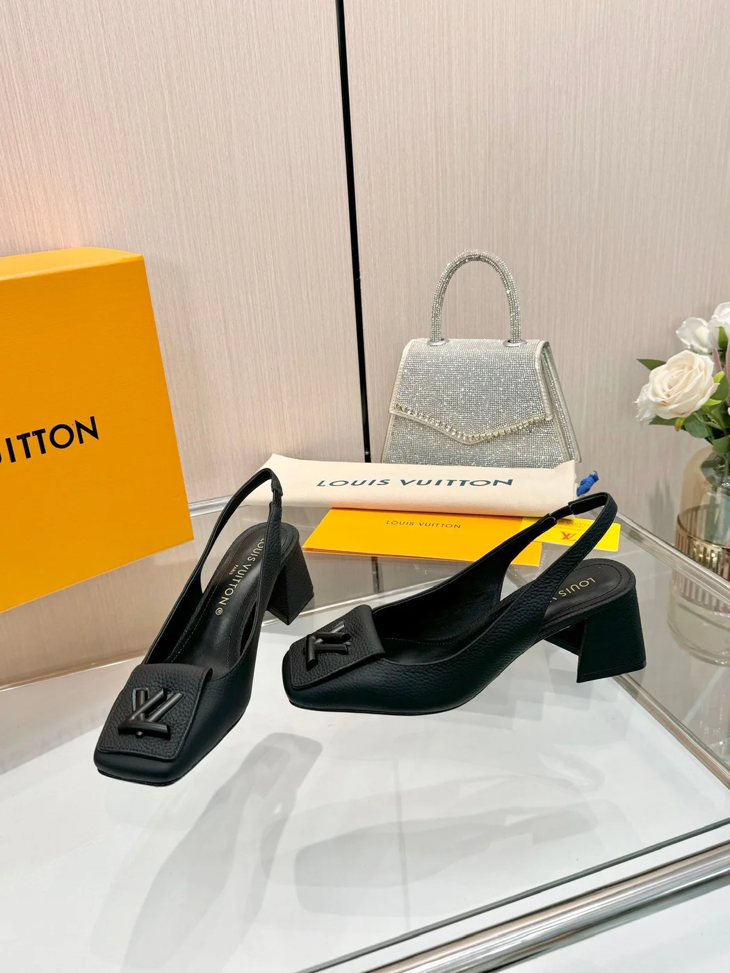 Louis Vuitton Women Black Leather Slingback Heels product view 3
