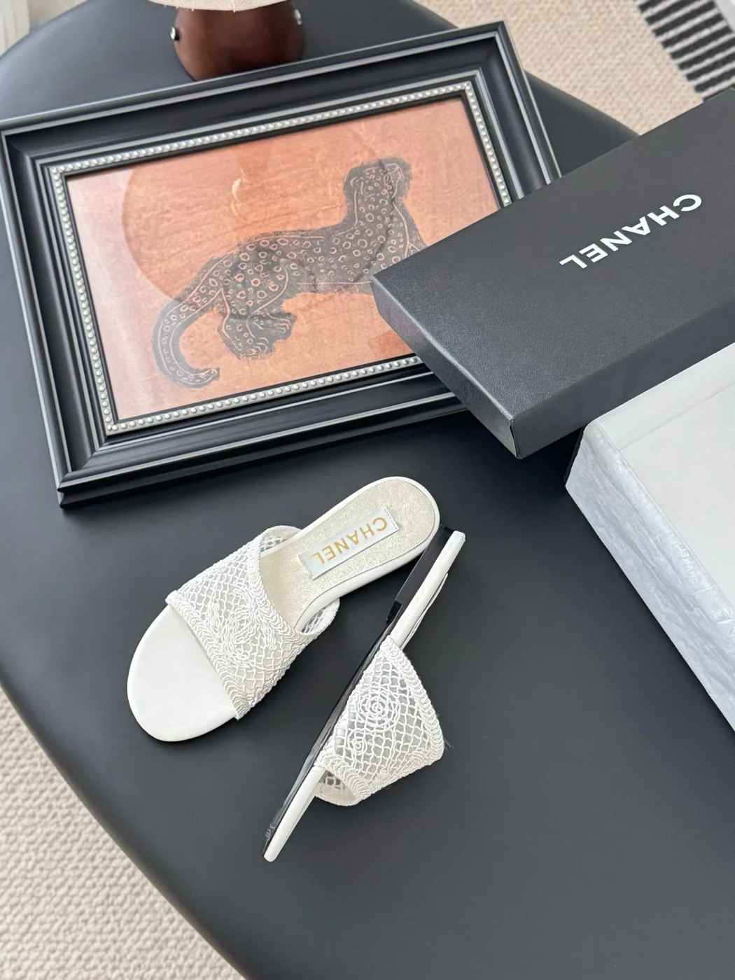 Chanel Women White Lace Mesh Slides product view 4