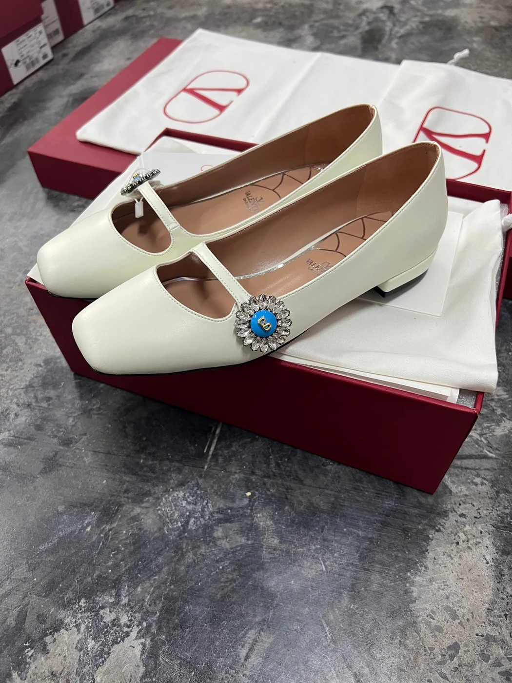 Valentino Women White Leather Embellished Flats product view 6