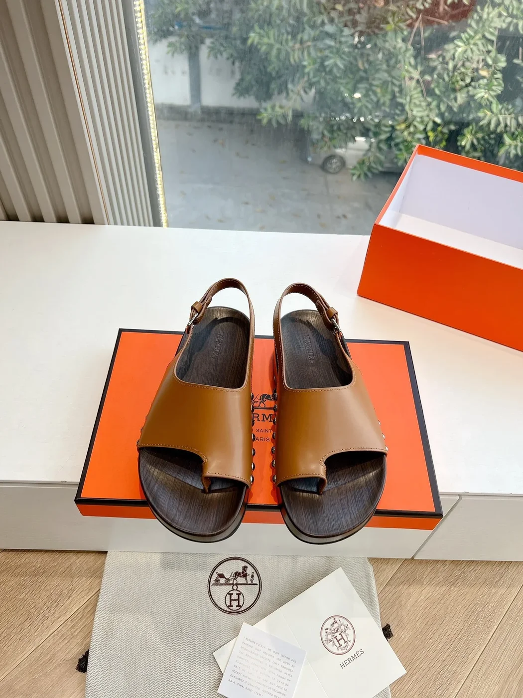 Hermès Women Brown Leather Slingback Sandals product view 5