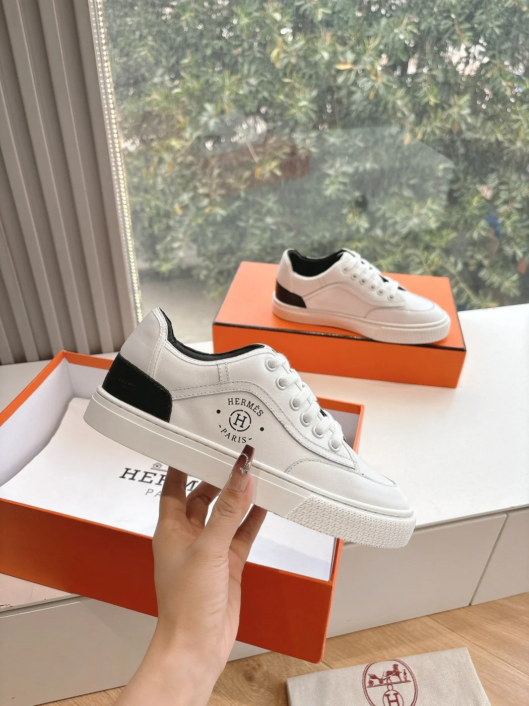 Hermès Women White Leather Sneakers product view 4