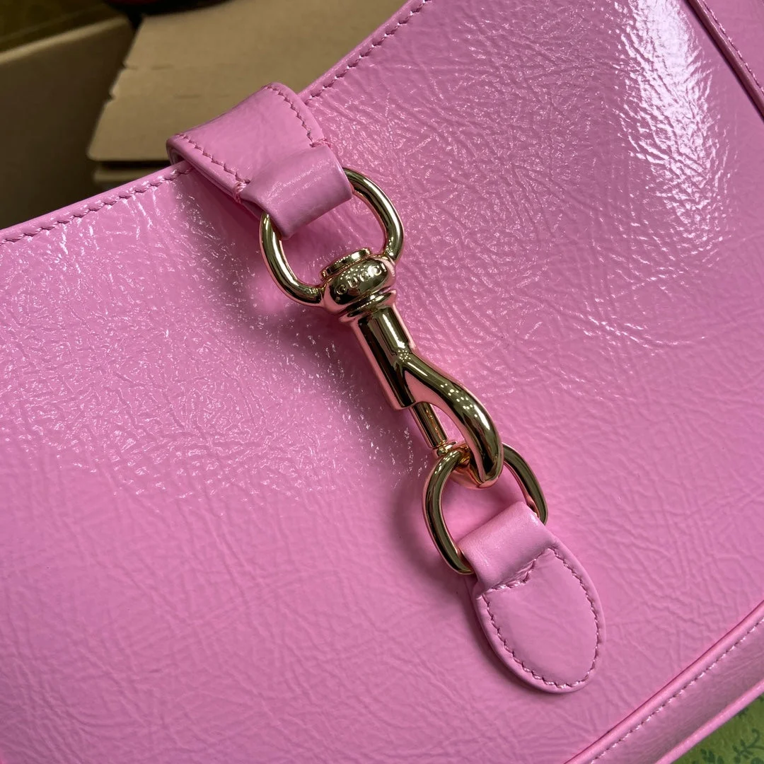 Gucci Jackie Small Shoulder Bag 27 In Pink Cracked Lacquer Calfskin Gold Hardware product view 7