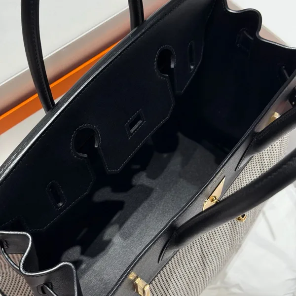 Hermès Birkin 30 cm In Black Swift White Black Plaid Toile Canvas Bag product view 6