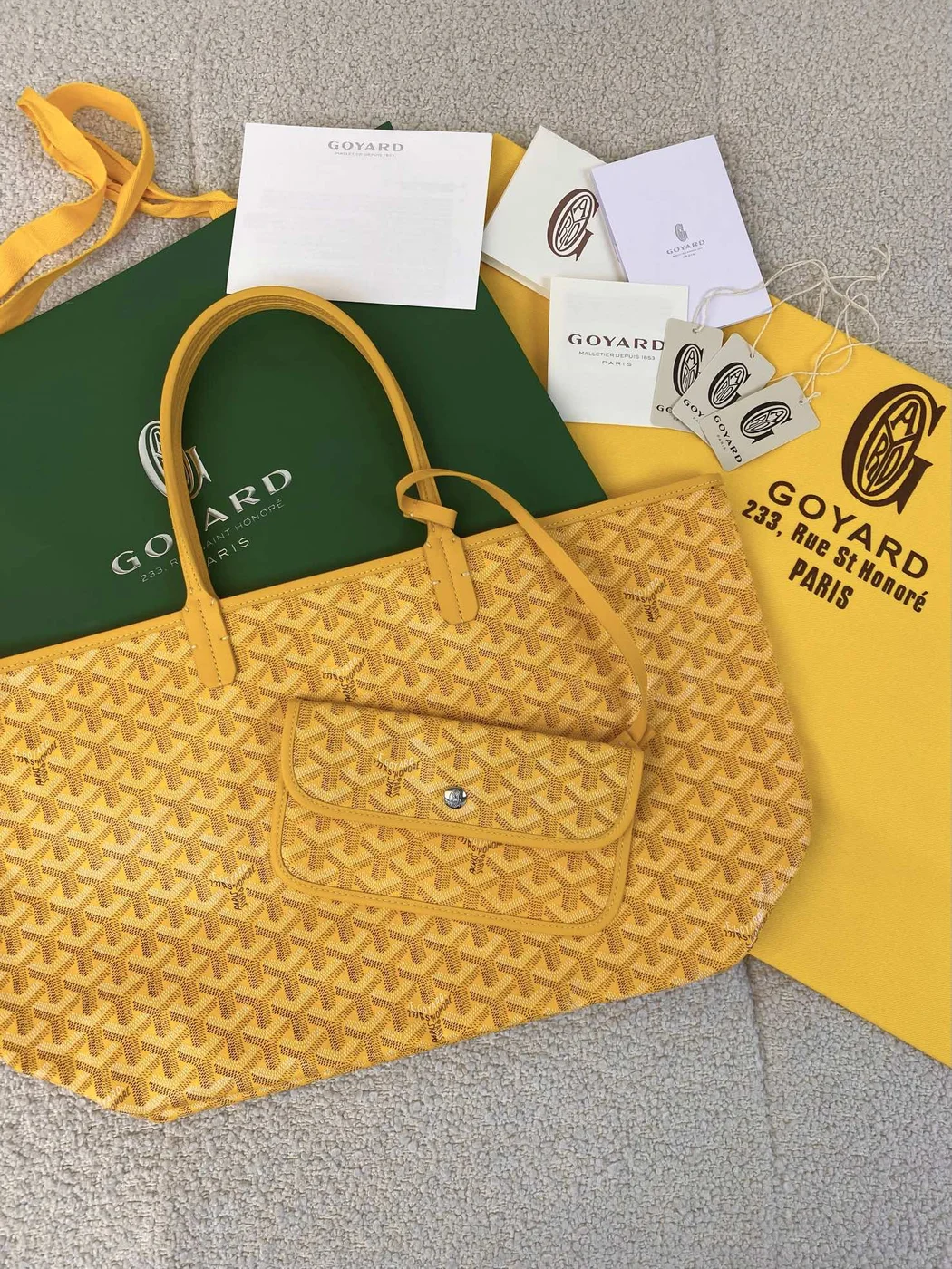 Goyard Yellow Goyardine Canvas  Chevroches Calfskin Saint Louis PM Tote product view 3