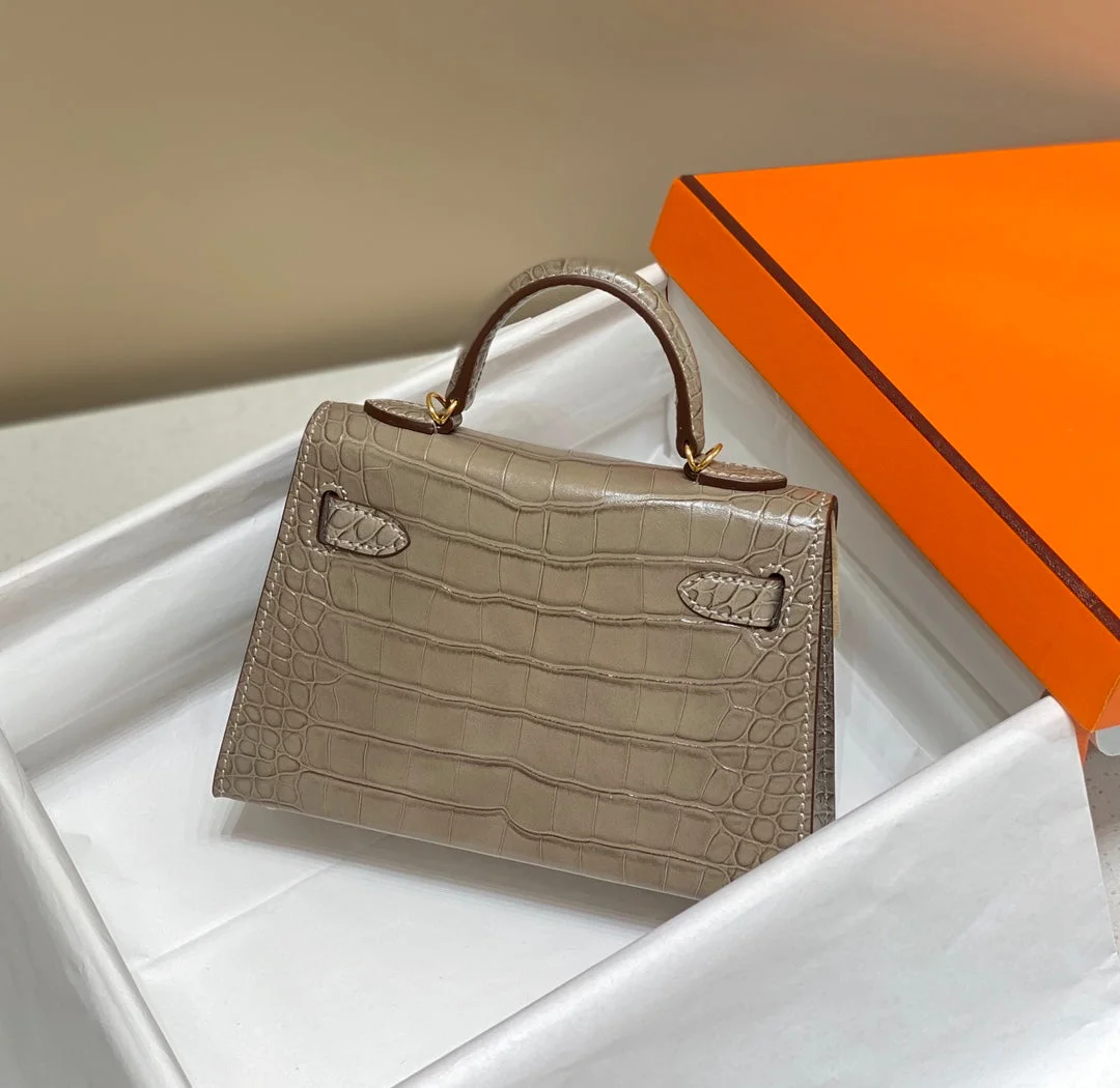 Hermès Mini Kelly In Mocha Brown Crocodile Skin Gold Hardware Bag product view 2
