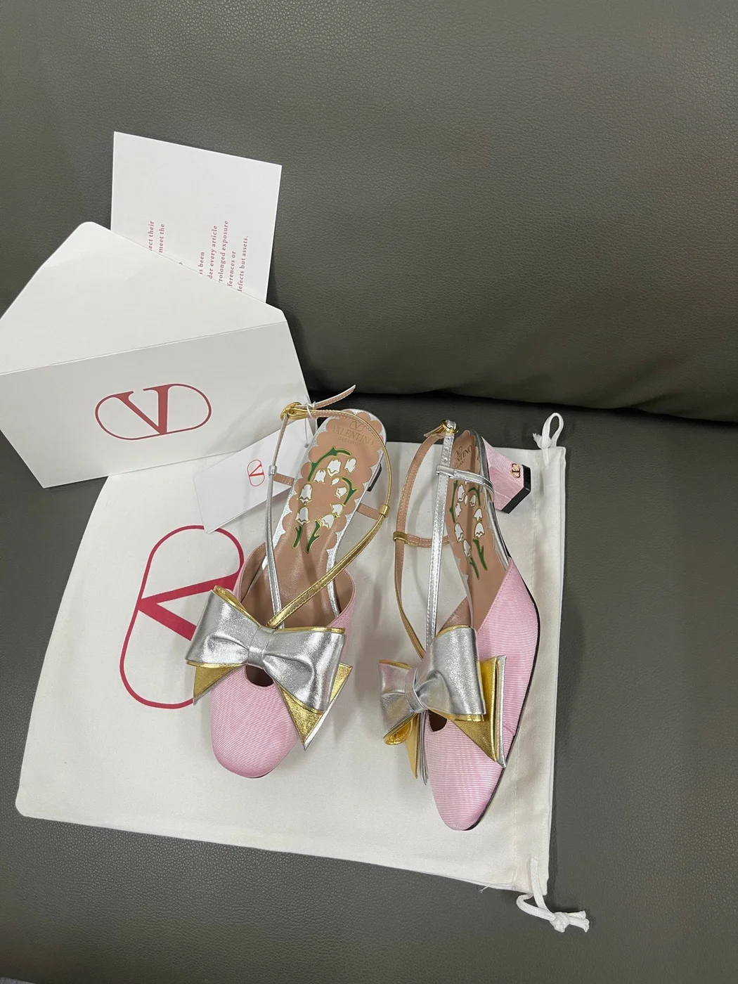 Valentino Women Pink And Gold Leather Flats product view 3