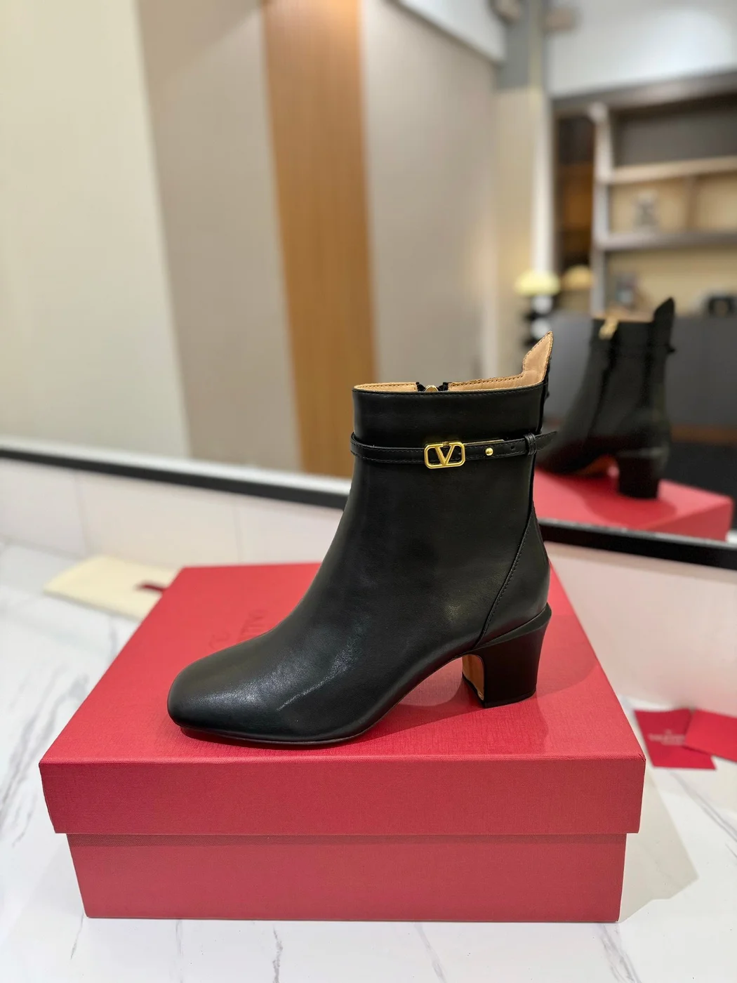 Valentino Women Black Leather Ankle Boots product view 5