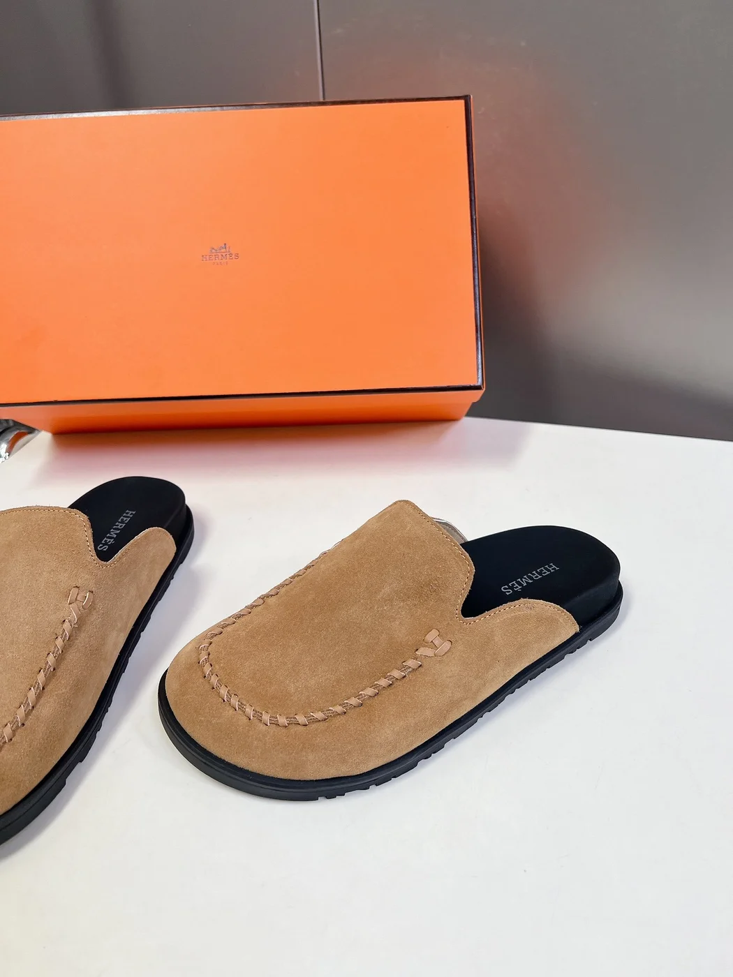 Hermès Women Tan Suede Slip On Mules product view 4