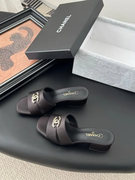 Chanel Women Dark Brown Satin Mules product view 2