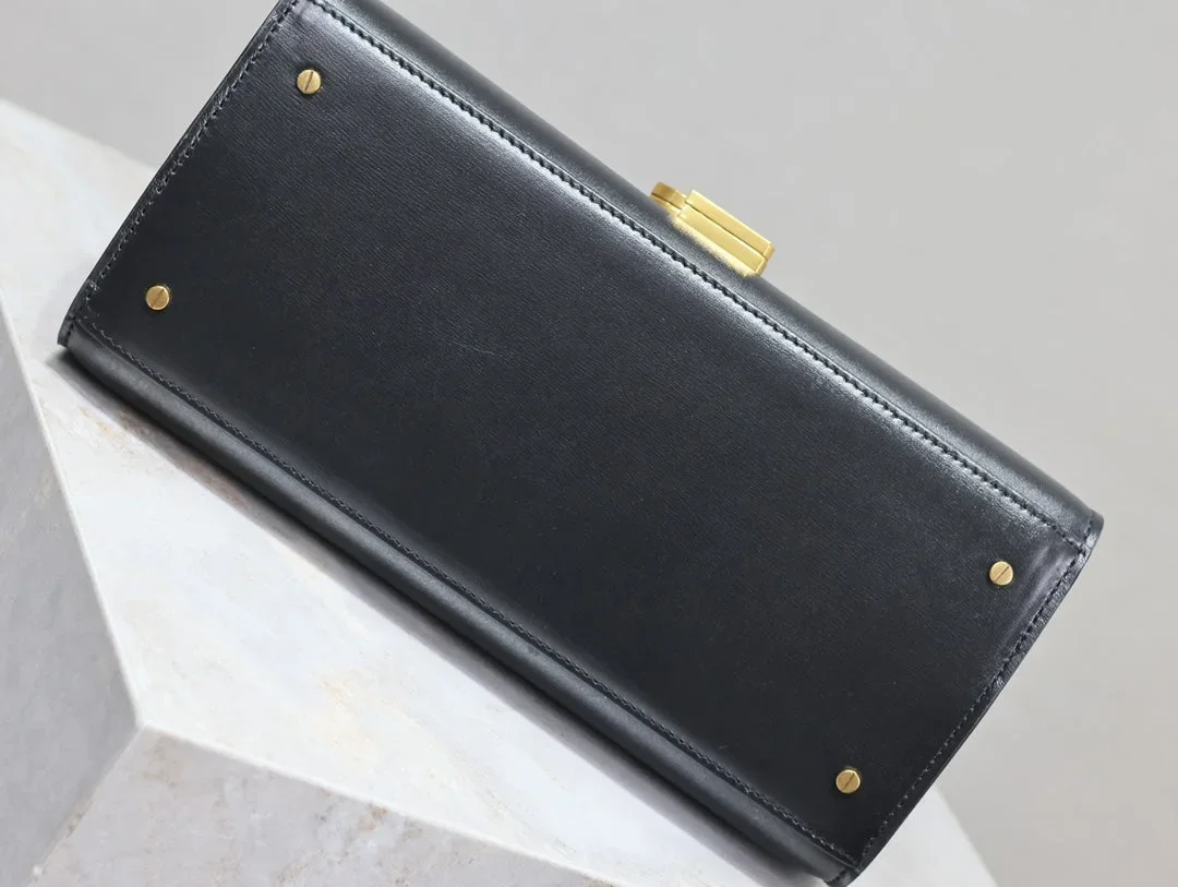 Saint Laurent Cassandra Top Handle Bag Medium Black Smooth Lambskin Gold Hardware product view 3