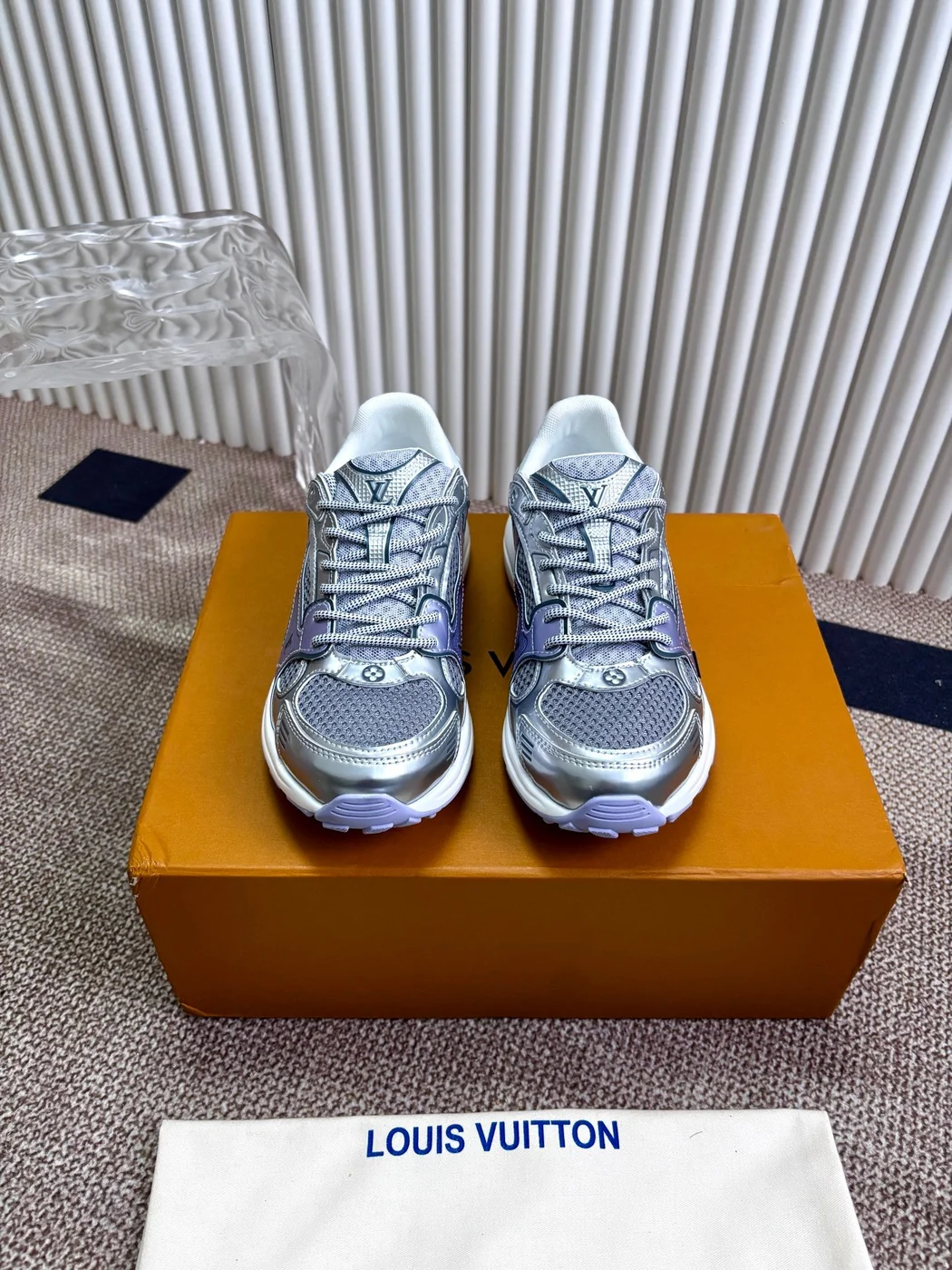 Louis Vuitton Women Silver Mesh And Leather Sneakers product view 3