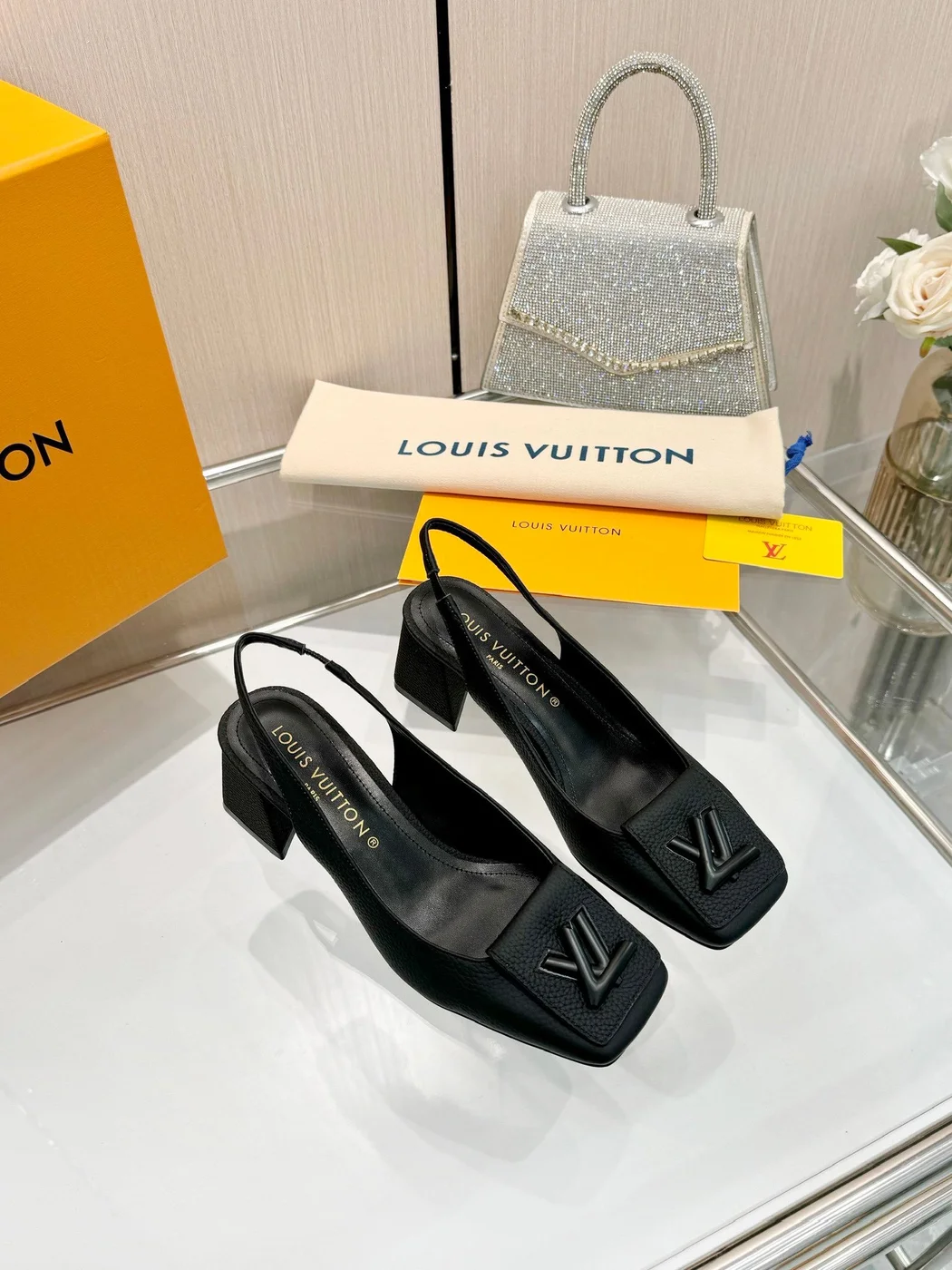 Louis Vuitton Women Black Leather Slingback Heels product view 5