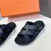 Hermès Women Navy Blue Leather And Fabric Sandals product view 4