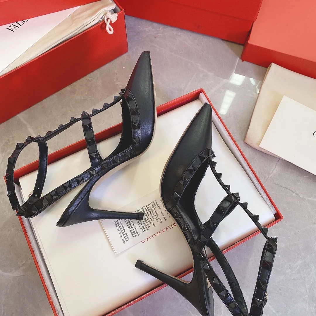 Valentino Women Black Leather Studded Heels product view 5