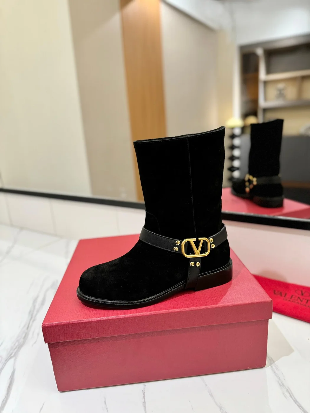 Valentino Women Black Suede Leather Strap Boots product view 5