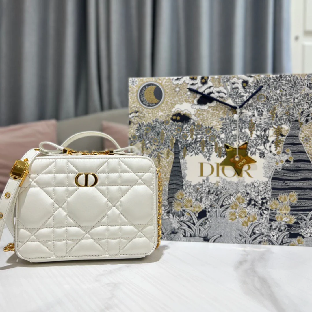 Dior Plaid Handbag Smooth White Leather 18 cm product view 1