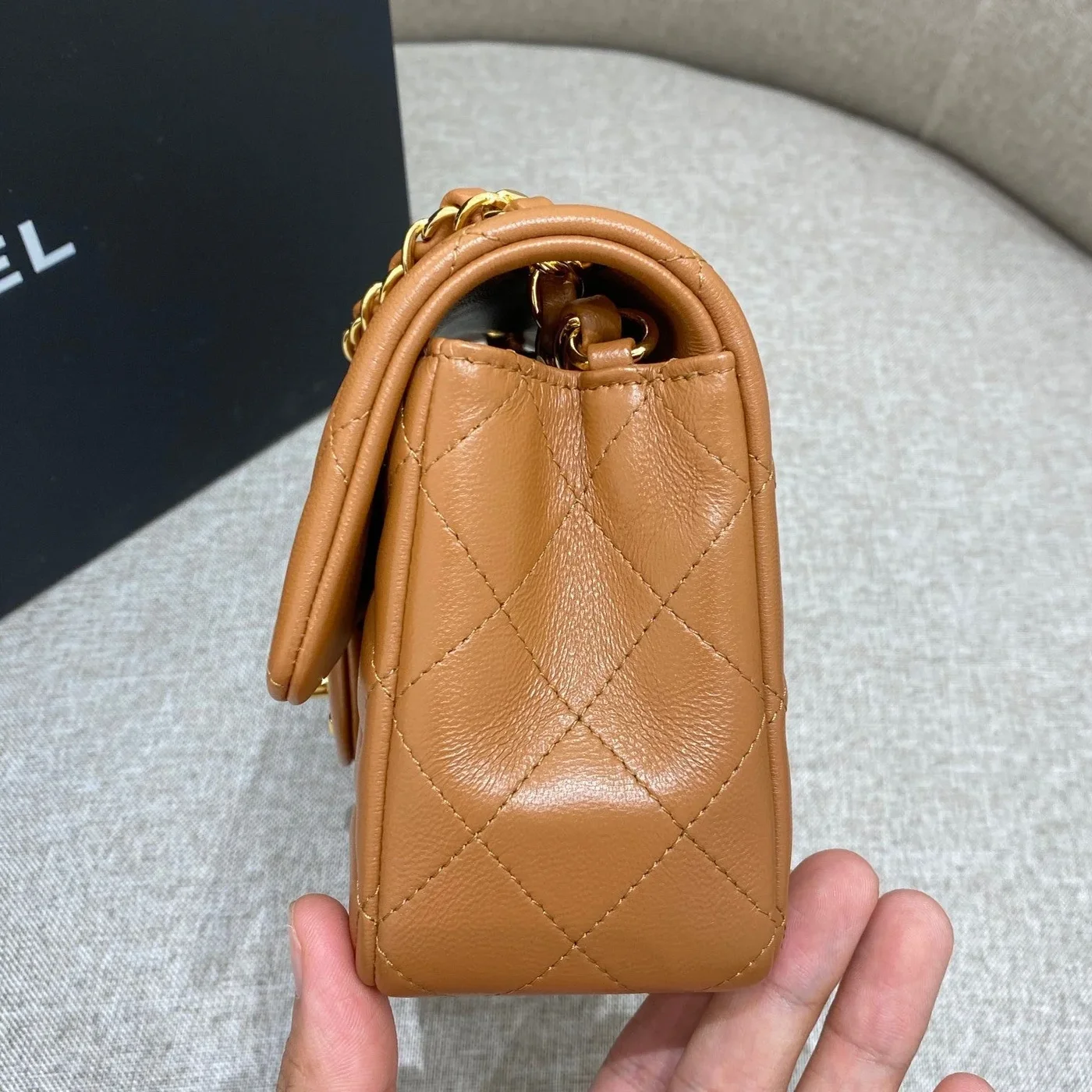Chanel Flap Bag 20 cm Caramel Lambskin Gold Hardware product view 7