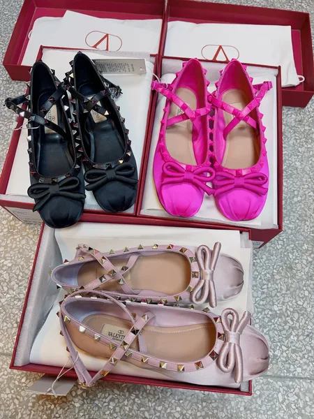 Valentino Women Pink Satin Bow Strap Flats product view 3
