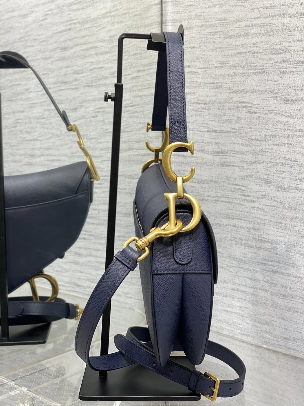 Dior Saddle Bag in Deep Ocean Blue Gold Hardware product view 4
