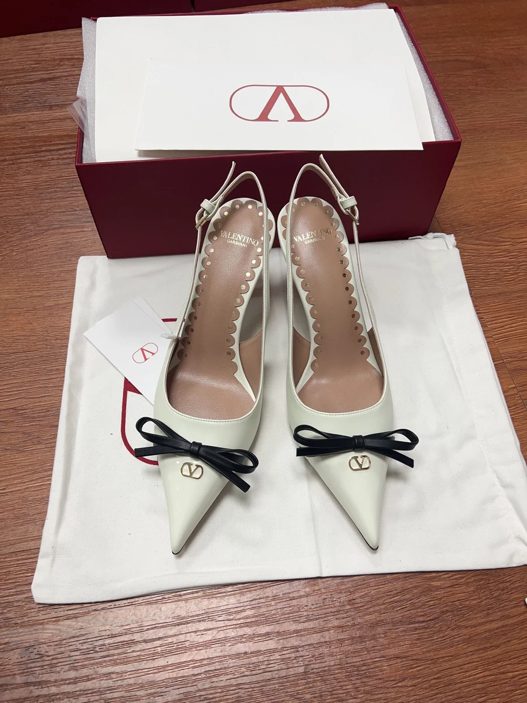 Valentino Women White Patent Leather Pointed Slingback Pumps product view 1