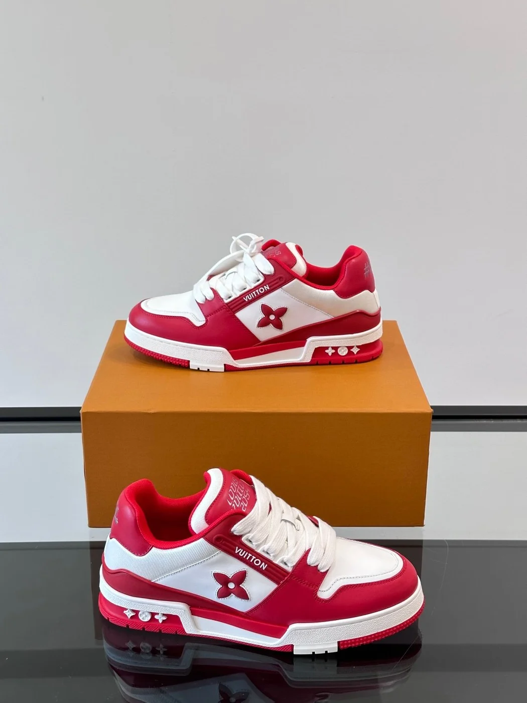 Louis Vuitton Men Red White Leather Sneakers product view 4