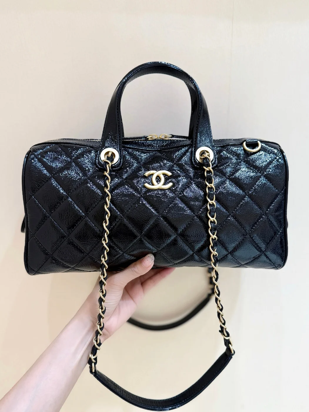 Chanel 25K Bowling Bag in Black Caviar Leather Gold Hardware product view 1