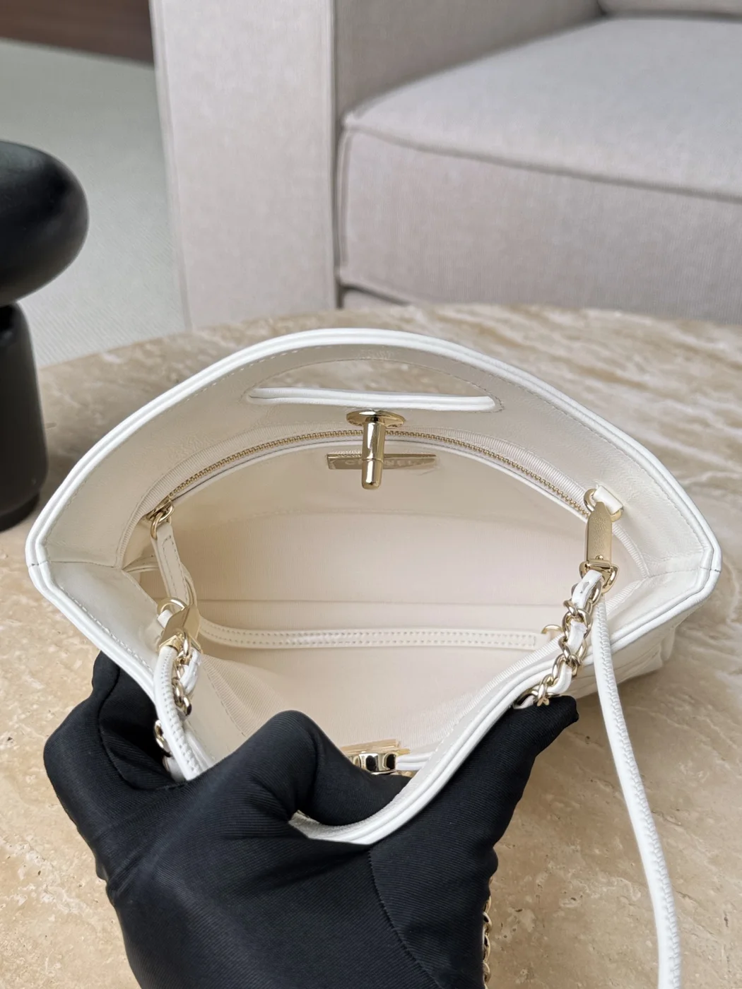 Chanel Quilted Lambskin Shopping Bag In white product view 5