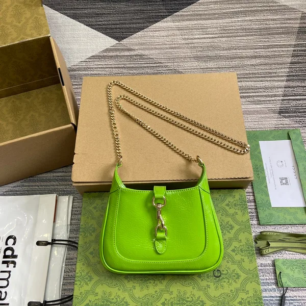 Gucci Jackie Notte Mini Bag 19 In Lime Green Cracked Lacquer Calfskin Gold Hardware product view 1