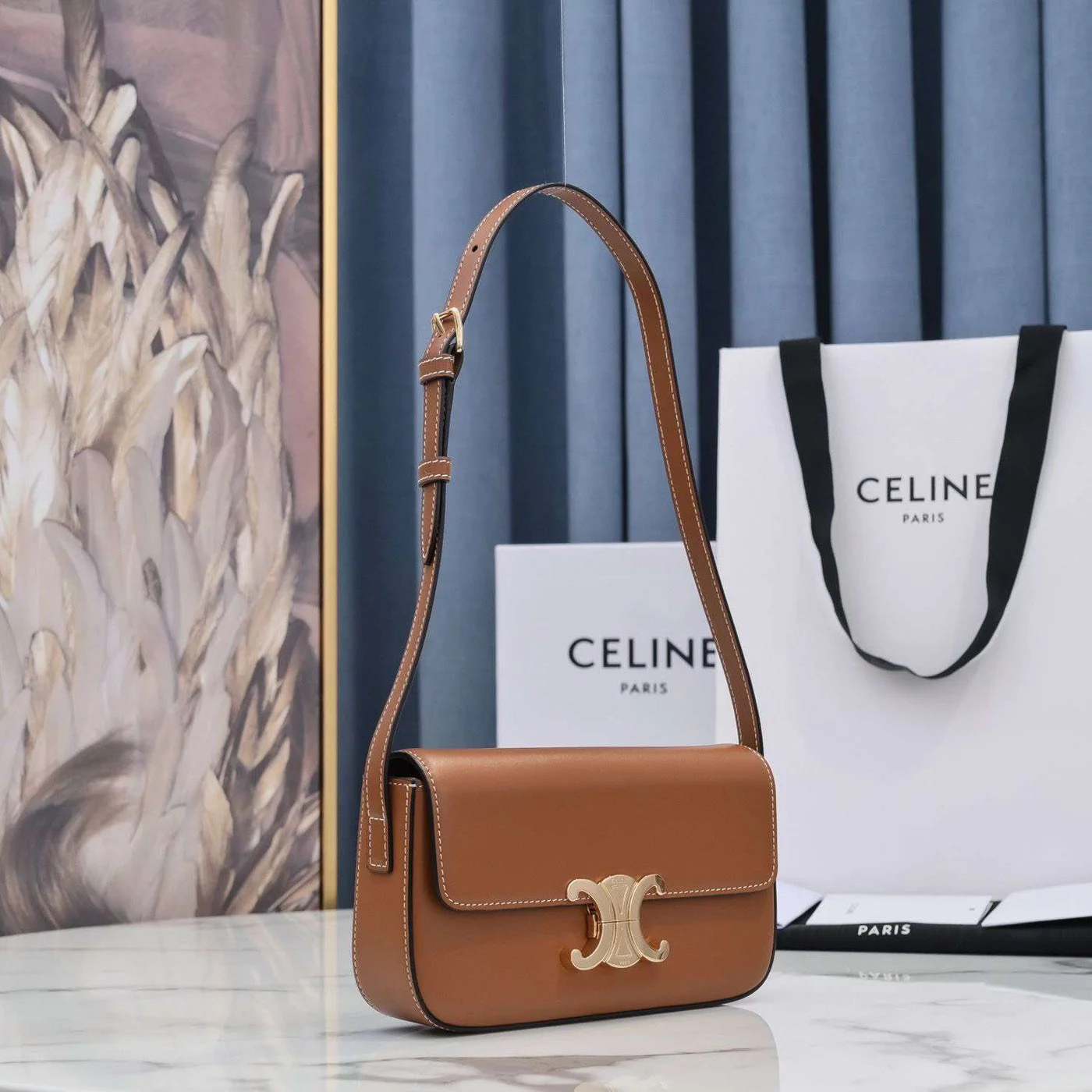 Celine Triomphe Brown Handbag Premium Smooth Leather 20x12cm product view 7