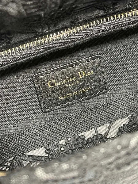 Dior Medium Lady D-Lite bag in black lace embroidery product view 7