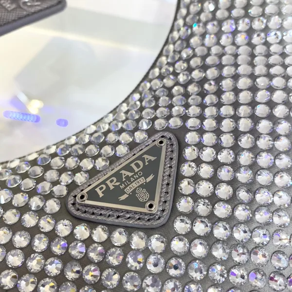 Prada Sparkling Hobo Bag 23 In Silver Nylon Attached Fully Crystals product view 6
