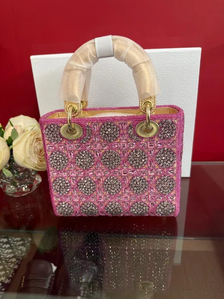 Dior Lady  Bag Metallic Calfskin  Satin with Rose Des Vent product view 6