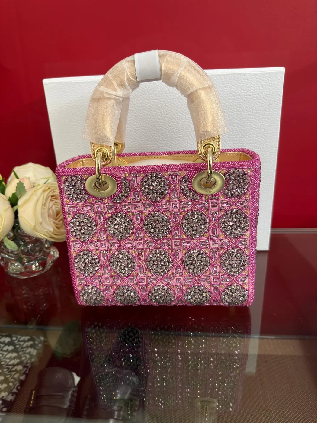 Dior Lady  Bag Metallic Calfskin  Satin with Rose Des Vent product view 6