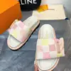 Louis Vuitton Women Pastel Checkered Fabric White Slide Sandals product view 3