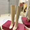 Valentino Women Beige Leather Knee-High Boots product view 4